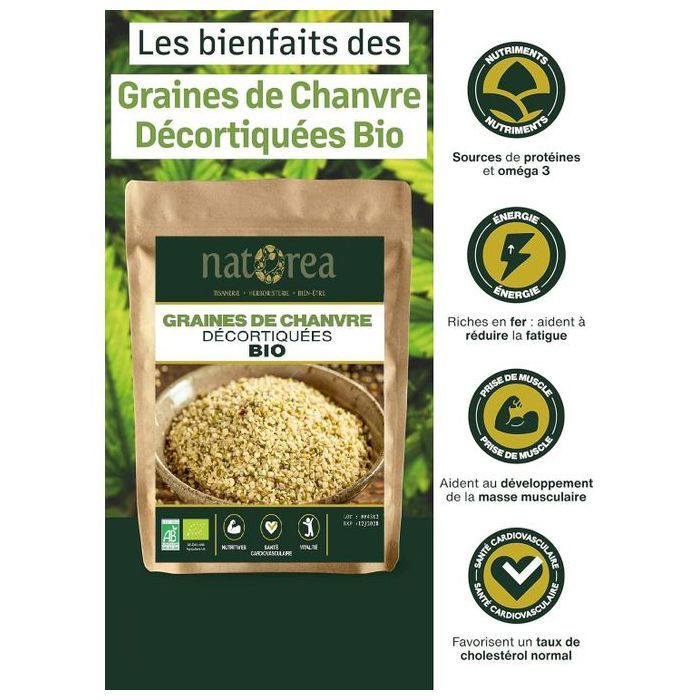 GRAINES DE CHANVRE DECORTIQUEES BIO 250G