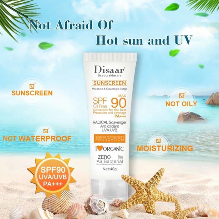 Disaar Crème Solaire Protection Instantanée Couleur de Peau SPF90 PA+++ UVA UVB Couverture de protection solaire