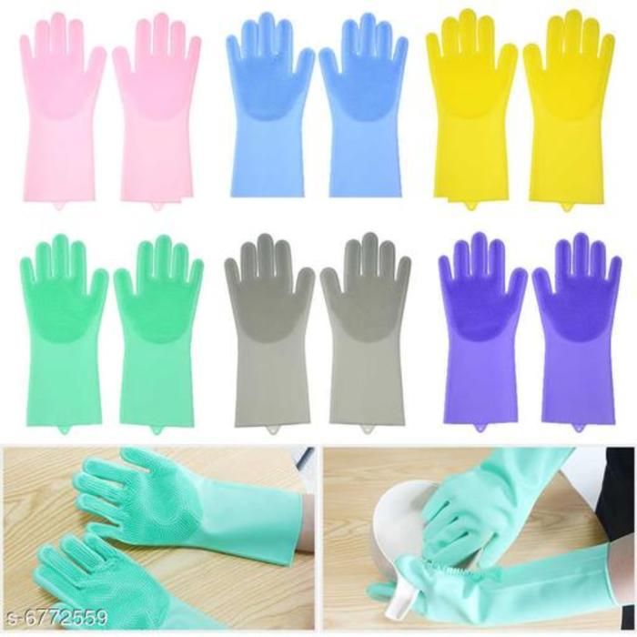 Gants de nettoyage - Silicone - Multifonction - 2 pièces - Respectueux de l'environnement - Faciles à nettoyer(Couleur aléatoire)