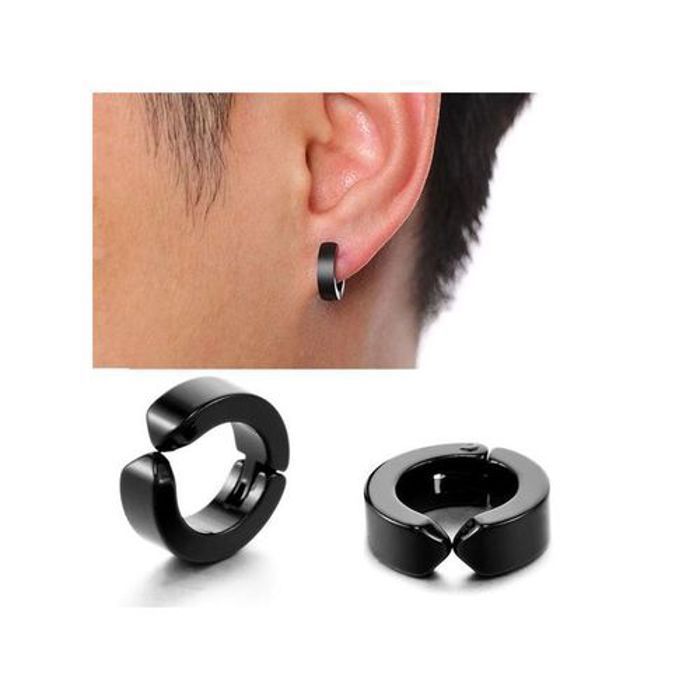 2 boucles d'oreilles faux piercing noir en acier