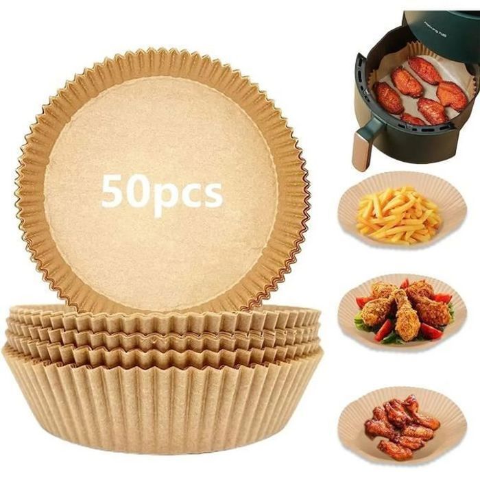 50 Feuilles de Papier Cuisson pour Air Fryer - Prédécoupé, Rond