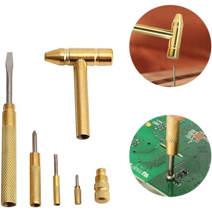 Marteau compact 6-en-1 en laiton avec embouts tournevis interchangeables