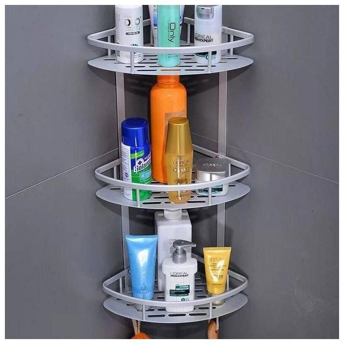 Étagère de coin murale en aluminium pour salle de bain à 3 niveaux