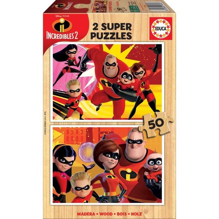 Puzzle en bois 2x50 pièces Les Indestructibles 2 - EDUCA - Pour enfants à partir de 3 ans - Multicolore