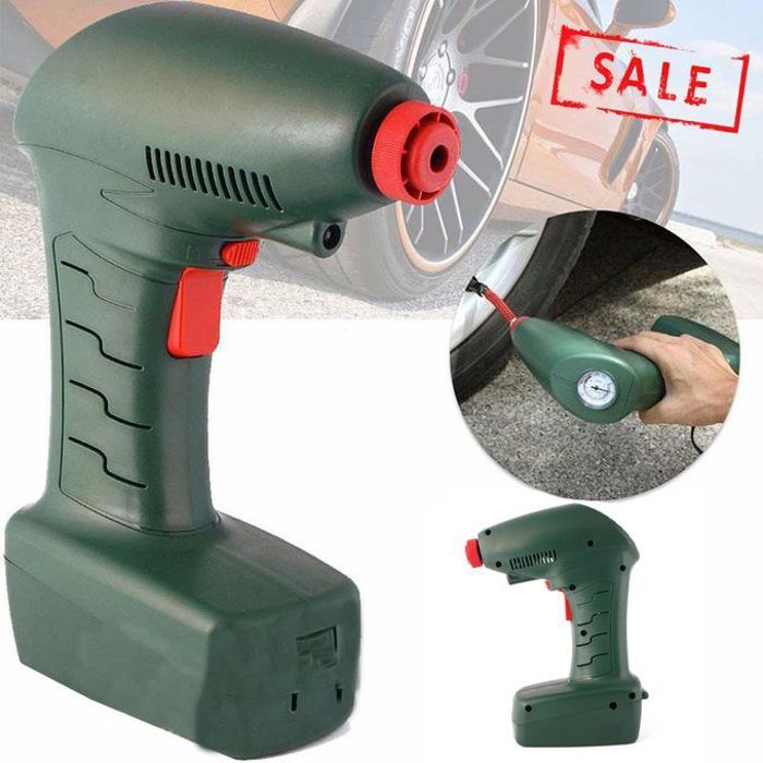 Gonfleur pneu portable auto-moto 12v pompee