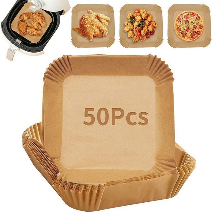 50 Feuilles de Papier Cuisson Carré Antiadhésif pour Friteuse à Air