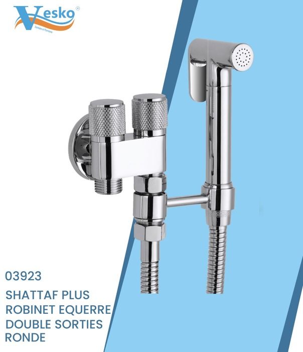 Douchette WC - Plus - Robinet Équerre - Double Sorties - Métal - Installation au Sol