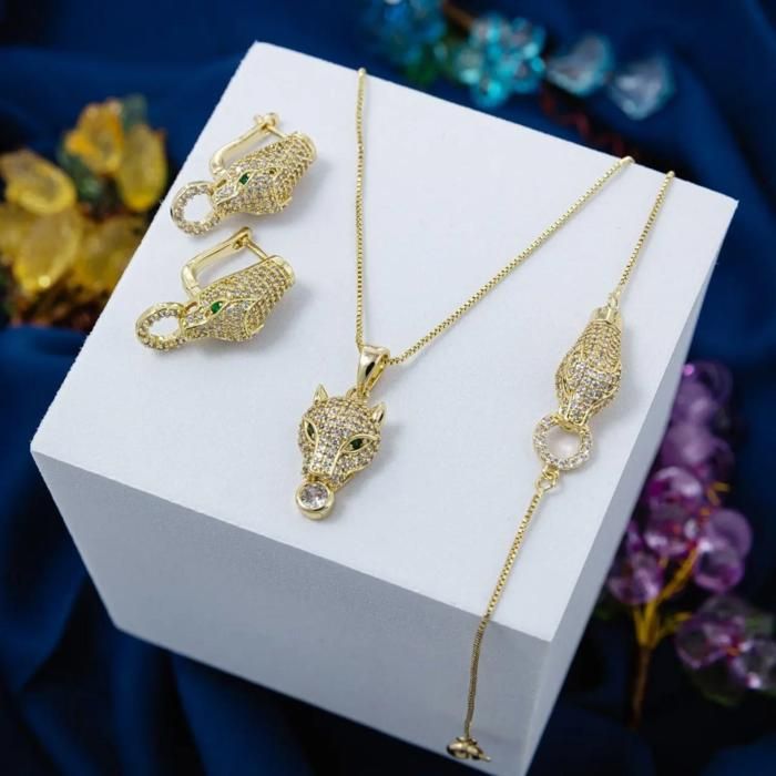 Parure en Plaque Or Doré - 3 Pièces - Collier - Boucles - Gourmette