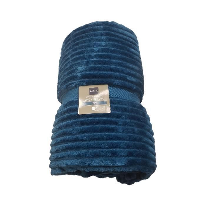 Couverture - FLANNEL - DOBBY STRIPES - 240GSM - 240x220 cm - Bleu - Douceur