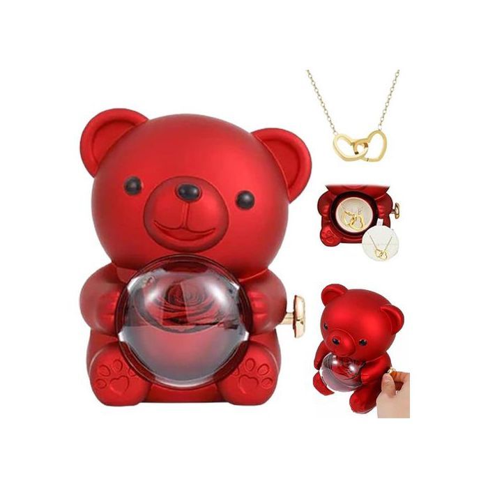 Boîte à bijoux rotative en forme d'ours, coffret cadeau de fleurs éternelles pour fille, fête des mères, saint-valentin
