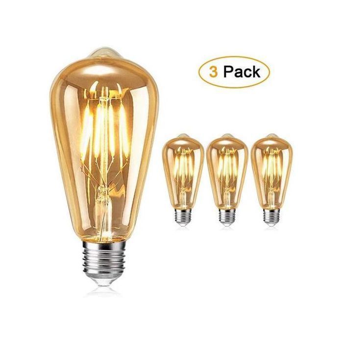 3 Ampoules Antique Edison ST64 LED 6W Champagne