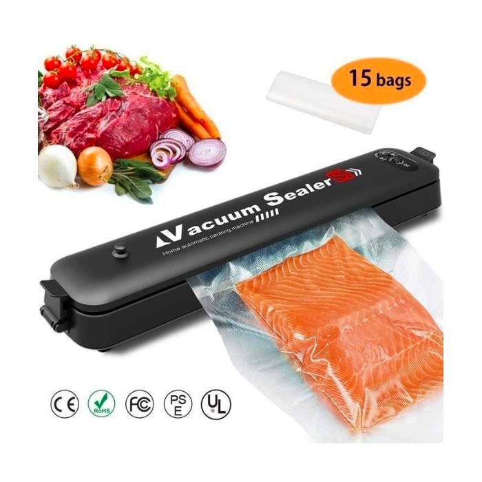 Machine Sous Vide - Emballeuse sous vide - 2 Fonctions - LED Voyants - 15 Sacs - Noir