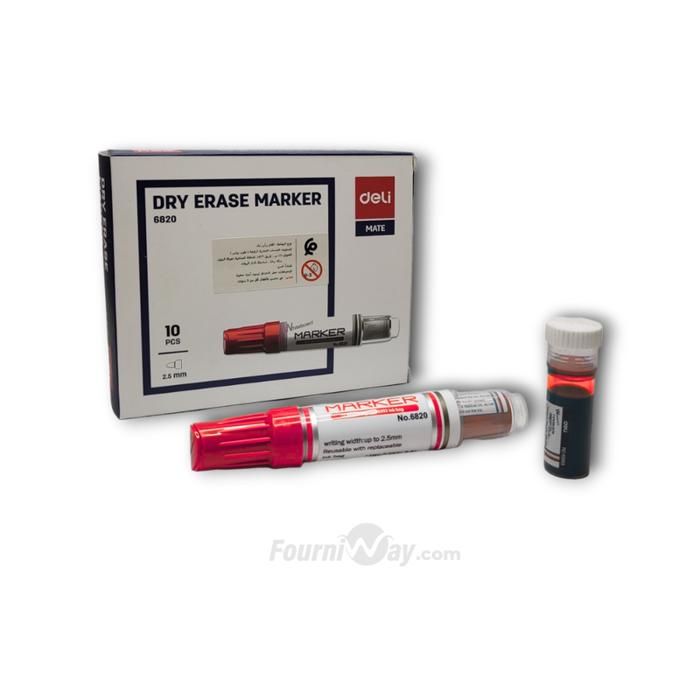 Boite 10 Marqueur Rechargable pour tableau Deli E6820 Rouge