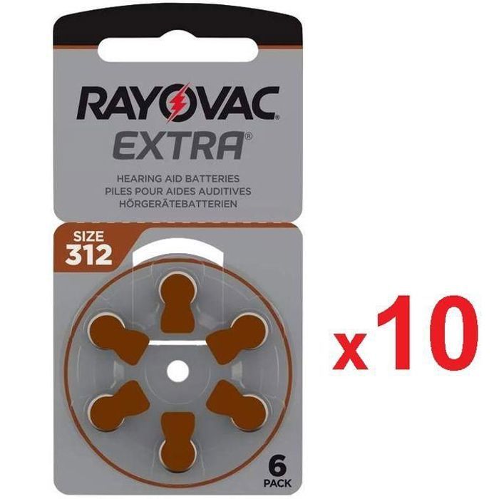 Rayovac Zing Air Batterie S312 PR41 // 10 Boites de 6 Piles Aide Auditive 1.45v Size 312