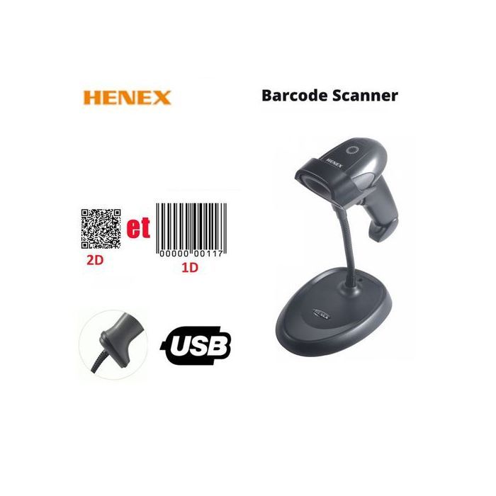 HENEX Lecteur code barre Professionnel 1D et 2D avec Support (avec fil) HC-3206