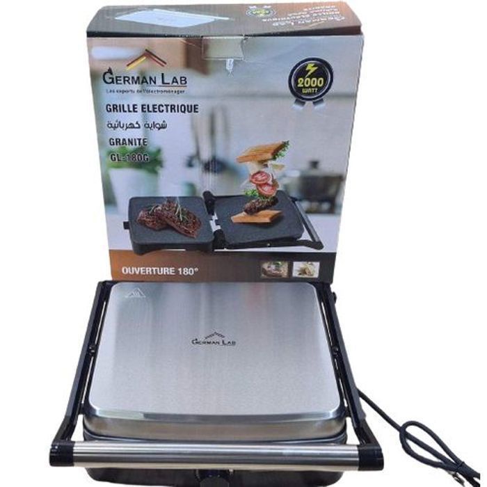 GERMAN LAB Panini Grille turbo Antiadhésive Barbecue sans huile ni beurre  2000W a 180°