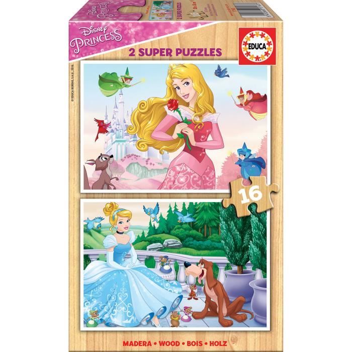 Puzzle Disney Princesses - EDUCA - 2x16 pièces en bois de haute qualité