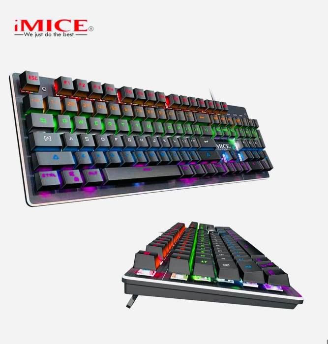 Imice MK-X80 clavier Gamer mécanique interrupteur bleu clavier de jeu avec rétro-éclairage 104 touches filaire rétro-éclairé