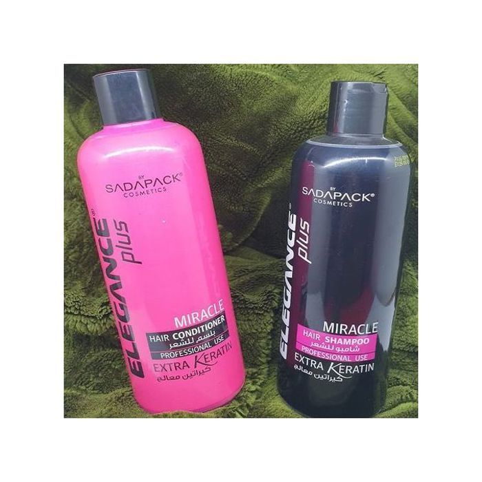 Pack Elegance Plus : shampooing et après-shampooing à la kératine pour des cheveux doux et brillants.