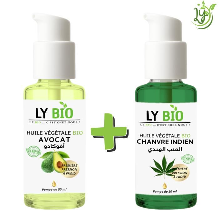 Pack Huile Avocat & Chanvre - LYBIO - 50ml - Hydratant - Soin Cheveux - Mixte