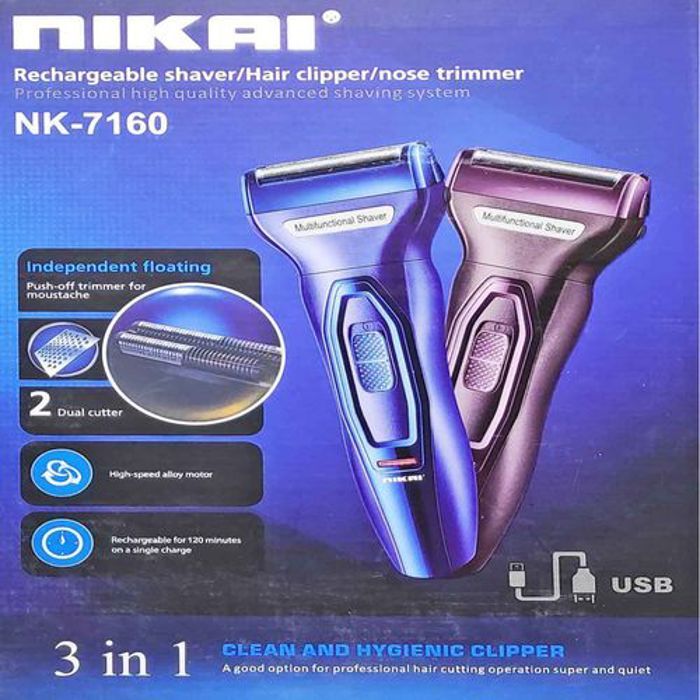 Nikai Tondeuse Rasoir 3 En 1 Rechargeable USB, Cheveux tete, Nez, Barbe, Oreille