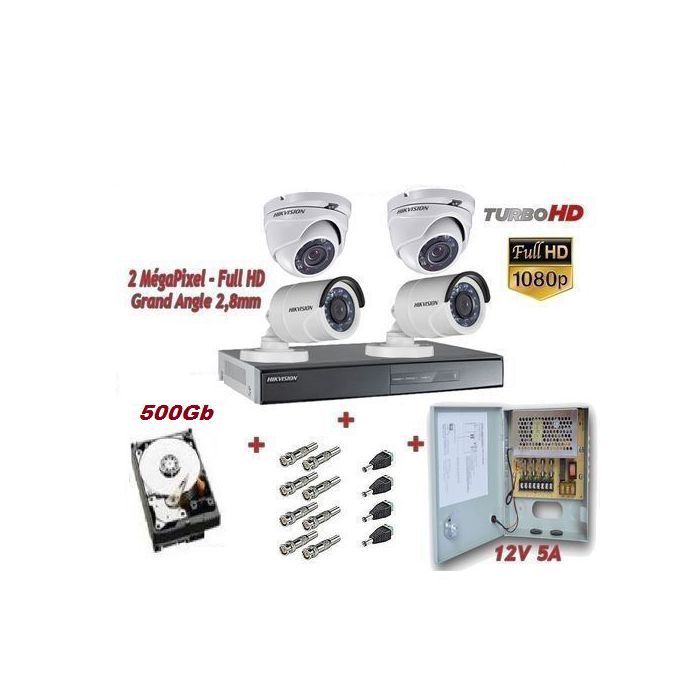 Hikvision Pack Complet Vidéo Surveillance 4 Caméras TURBO HD ORIGINAL