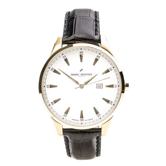 Montre - DANIEL HECHTER - DHHO19/1BA - Cadran Blanc - Bracelet Cuir Noir - Étanche 5 BAR