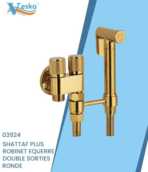 Douchette WC - Plus - Robinet Équerre - Double Sorties - Métal - Installation au Sol