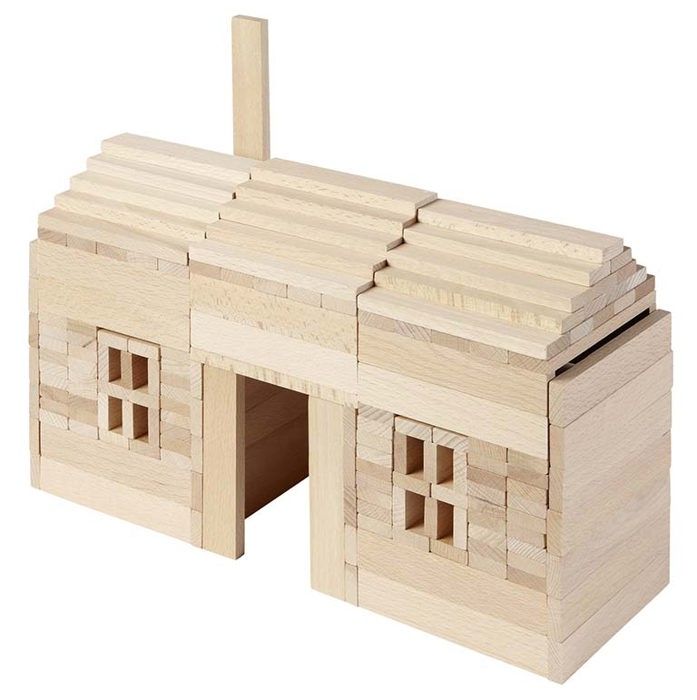 Jeu de construction en bois naturel - GOKI - 200 pièces - Pour enfant à partir de 3 ans