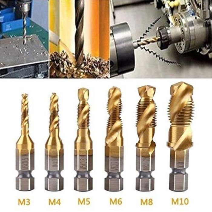 6pcs de forets à tarauder, outil vis tarauds, outils filetage foret et tarauds