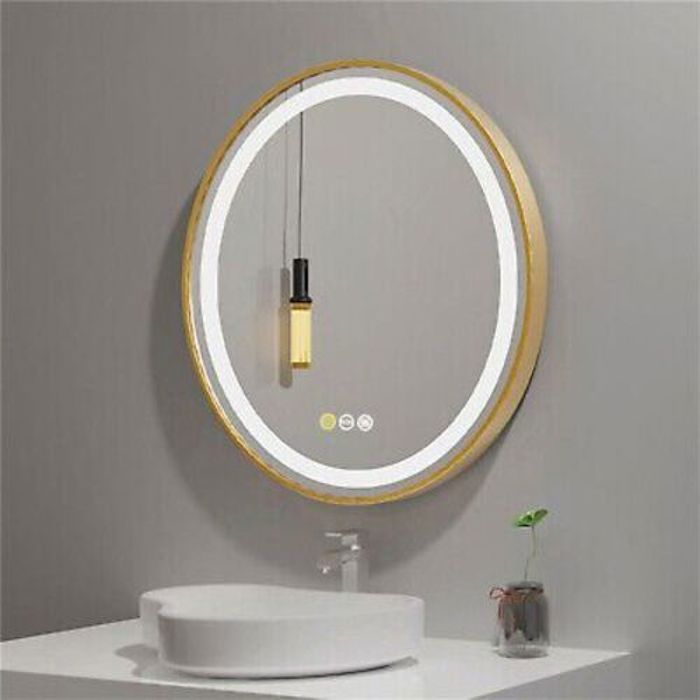 Miroir - Doré - Ronde - Affichage numérique - Anti-buée - 80x80 cm