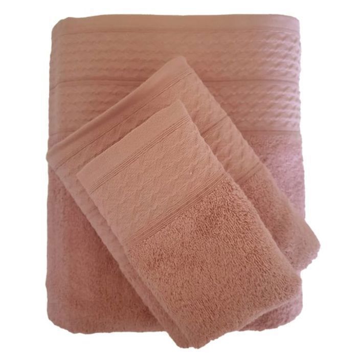 Serviettes - HOTEL - Portugal - 100% Coton - Rose - 3 pièces (30x50 cm, 50x90 cm, 100x140 cm)