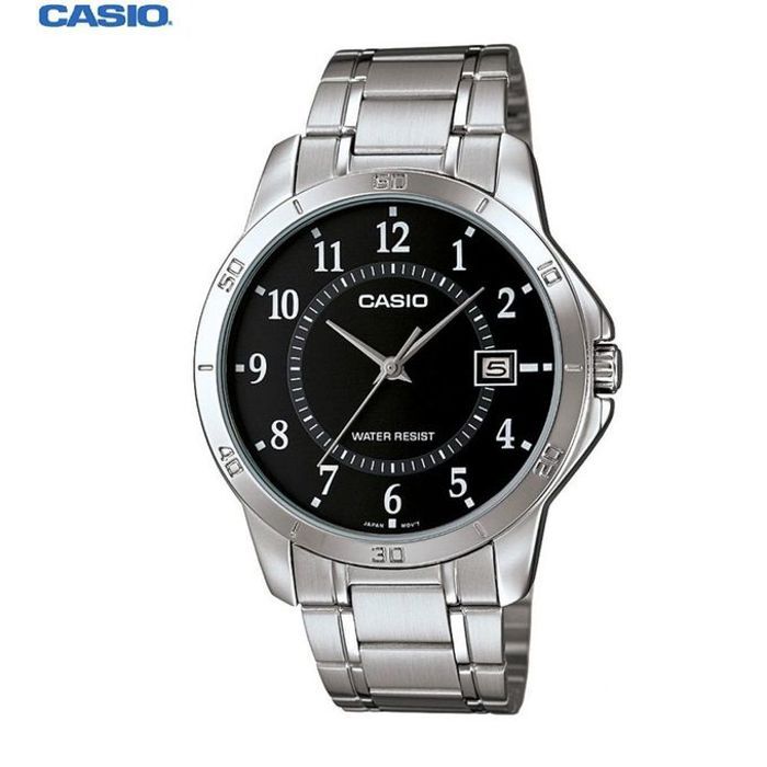 Casio Montre Homme Quartz Analogique Cadran Noir Bracelet Gris acier inoxydable-mtp-v004d-1budf