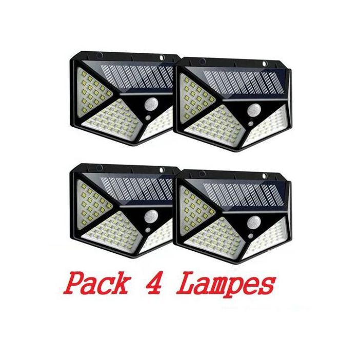 4 Lampes solaires à 100LED pour l'extérieur, applique murale, Détecteur de Mouvement