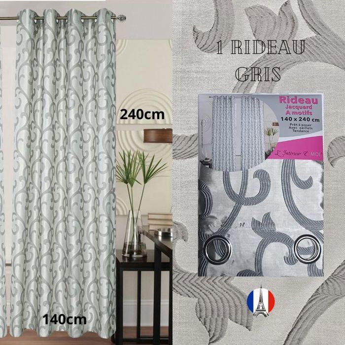 Rideau Jacquard Gris - Classique - 140x240 cm