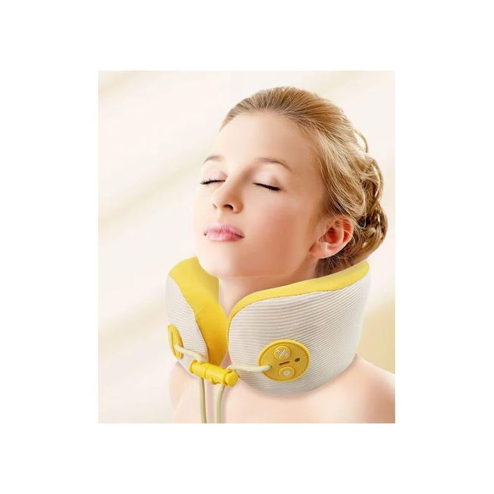 Oreiller de Voyage Cervical avec Massage et Chauffage, Soulagement des Douleurs Cervicales en Avion ou Voiture, Jaune
