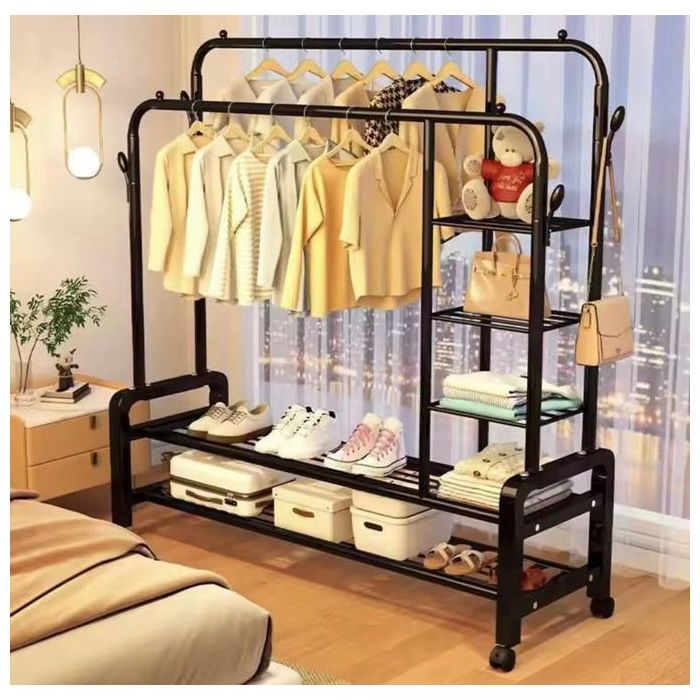 Support Porte-Vêtements en Métal Professionnel à Double Barre avec Étagère de Rangement, Couleur Aléatoire