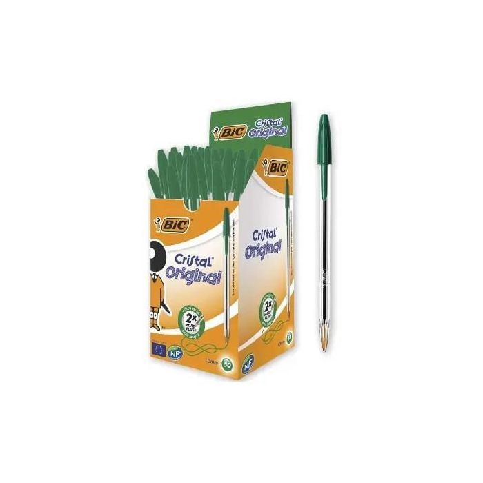 Boite de 50 Stylos Bic Cristal - Marque BIC - Pointe moyenne - Encre verte