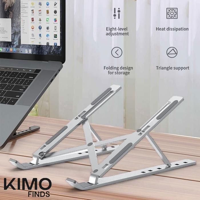 Marque KIMO FINDS - Support Pliable en Aluminium solide 350g - Multi - Réglable - Ergonomique - Compatible Macbook et Tablette