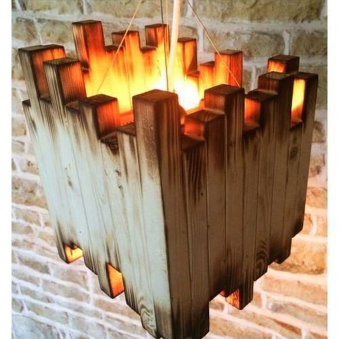 Lampe suspendue - Artisanale - Bois et fer - E27 - 30cm x 30cm - Design contemporain