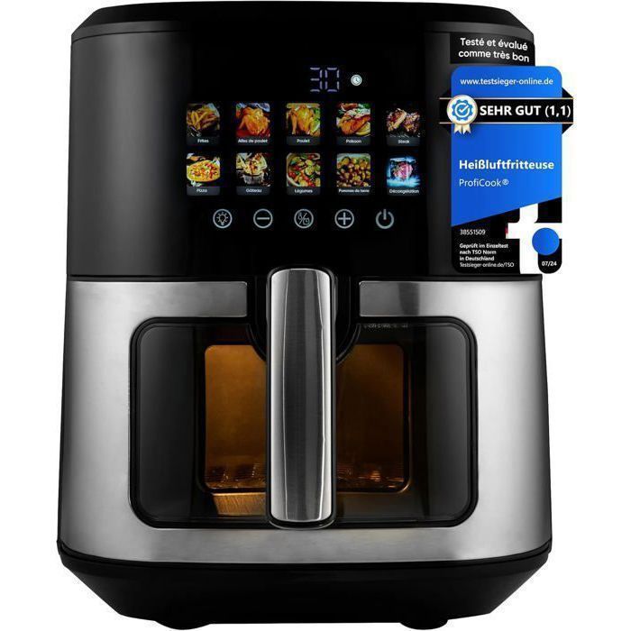 Friteuse à air chaud - ProfiCook - 6,5 L - 1700 W - Sans huile - Écran graphique multicolore