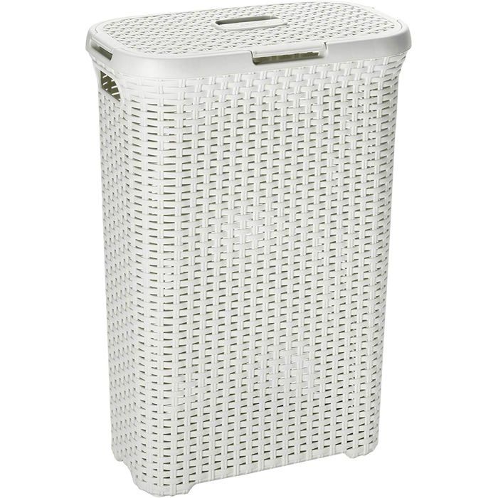 Coffre à linge - CURVER - My Style - 55 L - Aspect rotin - Blanc