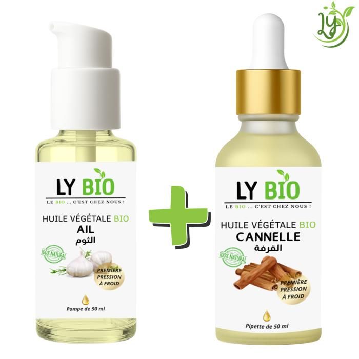 LYBIO PACK HUILE AIL 50ML - POMPE + HUILE CANNELLE 50ML - PIPETTE