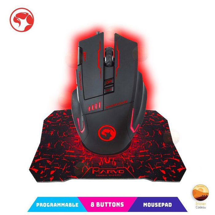 souris gamer 7200 dpi G909 et tapis de souris gaming ;  7 200 DPI ; ergonomique et confortable,