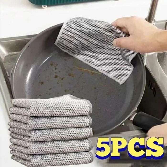 Pack de 5 Tissus Magiques en Fil d'Argent - Serviette de Lavage - Cuisine - Durable et Robuste