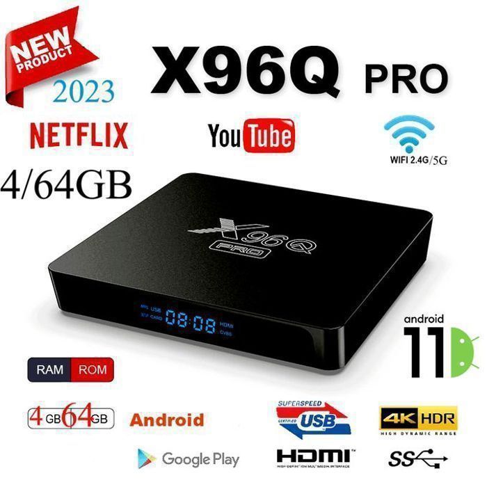 X96 Pro Smart TV Box - Dual WiFi, 4GB+64GB, Allwinner H616, 6K Android 11 avec 1 an de serveur