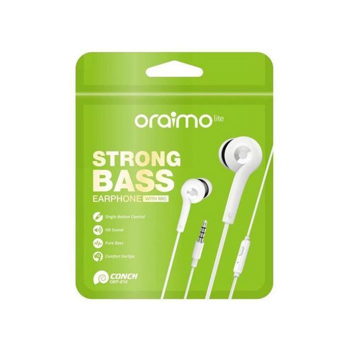 Écouteurs intra-auriculaires filaires Pure Bass et son HD Oraimo