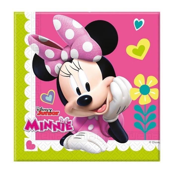 Serviettes - PROCOS - 20 Serviettes Minnie Bow - 33x33 cm - Rose - Fuchsia - Enfant