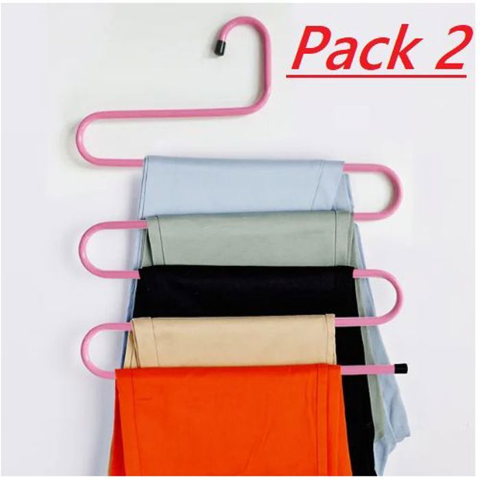 pack 2 Cintre Pantalons Multi-usage 5 couches en Acier Inoxydable