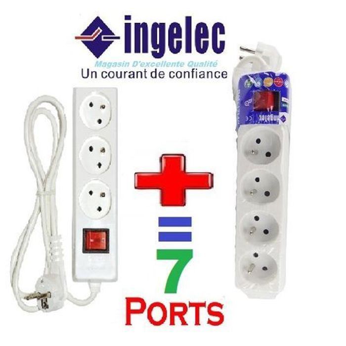 Pack 2 Rallonge Multiprise Bloc Multiprises électrique 7 prises   interrupteur